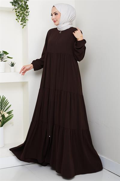 Kat Kat Büzgülü Ferace Acı Kahve HM2735