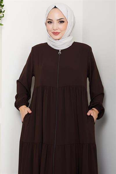 Kat Kat Büzgülü Ferace Acı Kahve HM2735