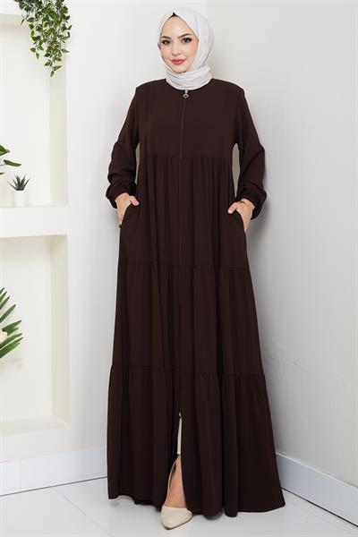 Kat Kat Büzgülü Ferace Acı Kahve HM2735