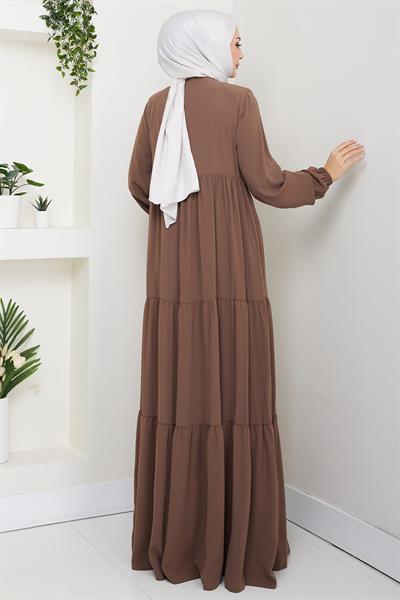 Kat Kat Büzgülü Ferace Açık Kahve HM2735