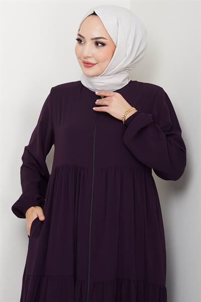 Kat Kat Büzgülü Ferace Mürdüm HM2735