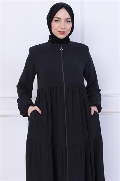 Kat Kat Büzgülü Ferace Siyah HM2735