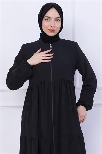 Kat Kat Büzgülü Ferace Siyah HM2735