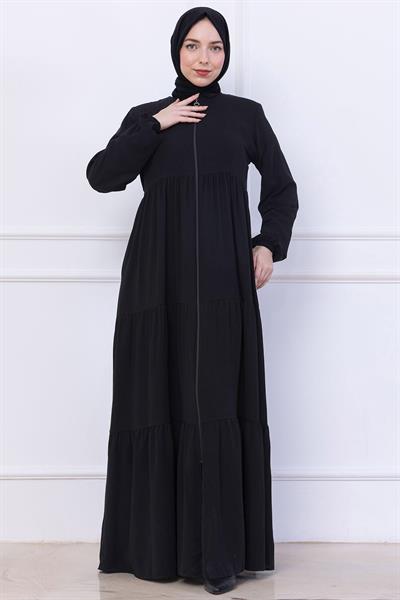 Kat Kat Büzgülü Ferace Siyah HM2735