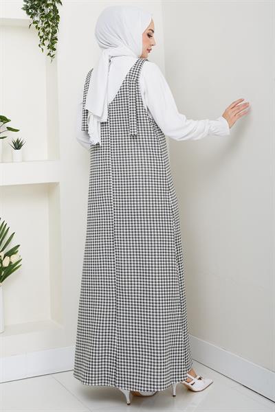 Kaz Ayağı Desen Jile Elbise Haki HM2865