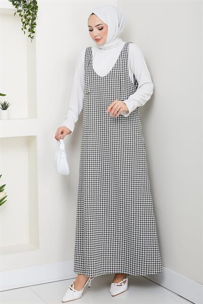 Kaz Ayağı Desen Jile Elbise Haki HM2865