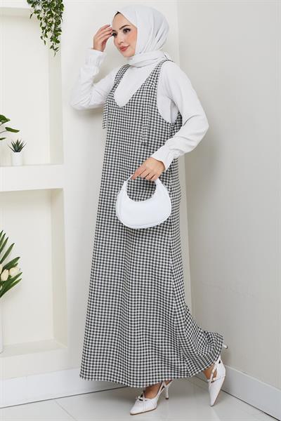 Kaz Ayağı Desen Jile Elbise Haki HM2865