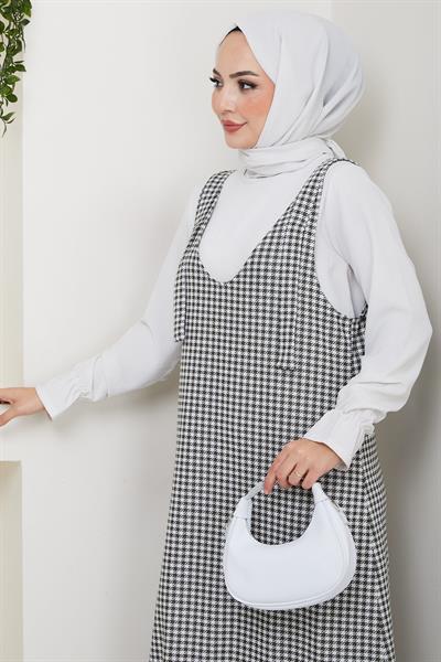 Kaz Ayağı Desen Jile Elbise Haki HM2865