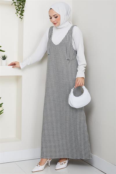 Kaz Ayağı Desen Jile Elbise Haki HM2865