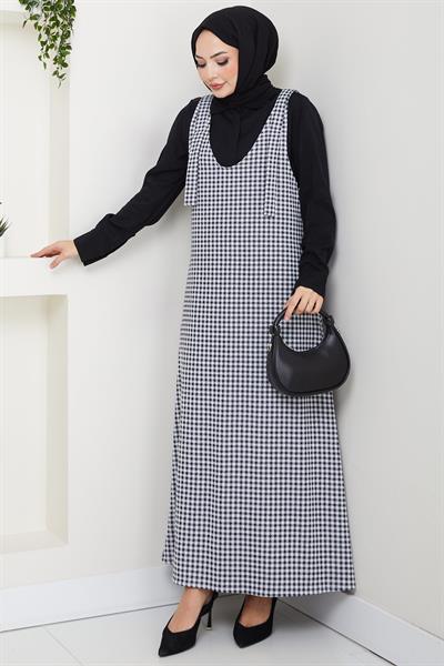 Kaz Ayağı Desen Jile Elbise Siyah HM2865