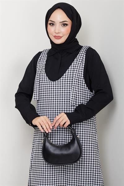 Kaz Ayağı Desen Jile Elbise Siyah HM2865