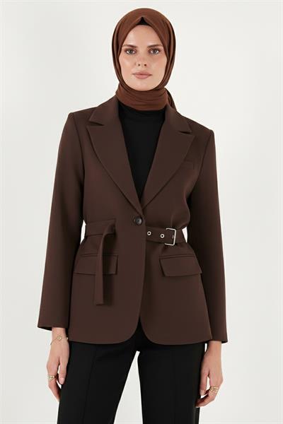 Kemerli Blazer Ceket Kahverengi HM262697