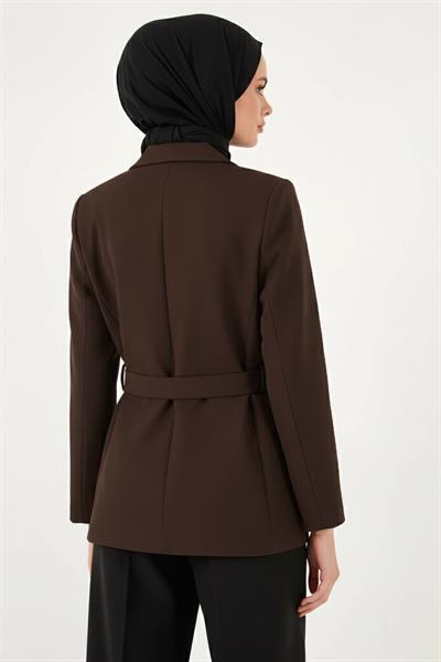 Kemerli Blazer Ceket Kahverengi HM262697