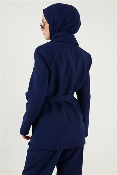 Kemerli Blazer Ceket Lacivert HM262697