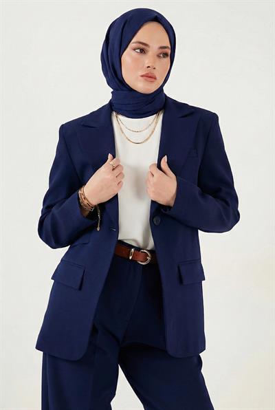 Kemerli Blazer Ceket Lacivert HM262697