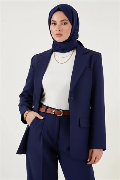 Kemerli Blazer Ceket Lacivert HM262697