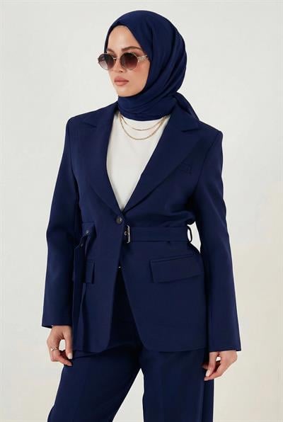 Kemerli Blazer Ceket Lacivert HM262697