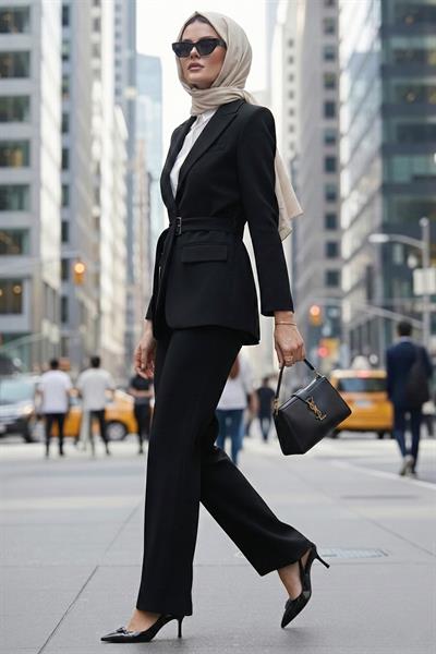 Kemerli Blazer Ceket Siyah HM262697