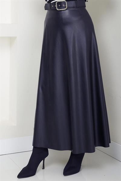 Kemerli Deri Etek Lacivert HM2641