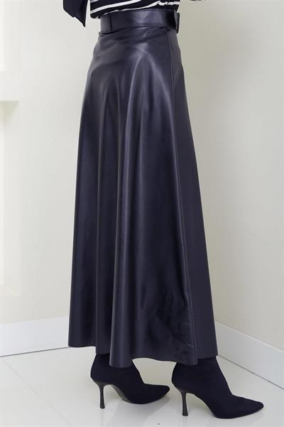 Kemerli Deri Etek Lacivert HM2641