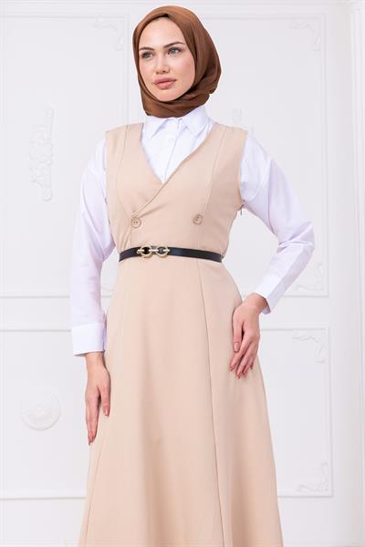 Kemerli Düğmeli Jile Bej HM2741