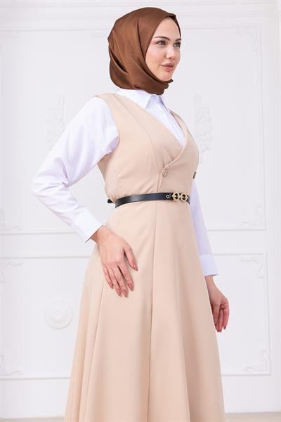 Kemerli Düğmeli Jile Bej HM2741