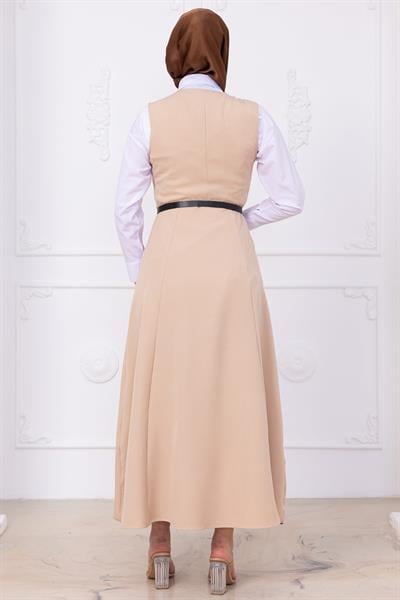 Kemerli Düğmeli Jile Bej HM2741