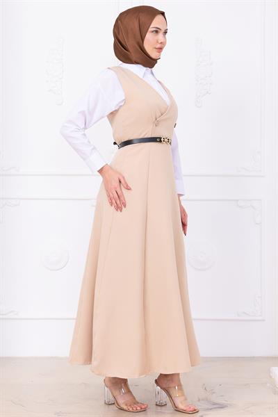 Kemerli Düğmeli Jile Bej HM2741