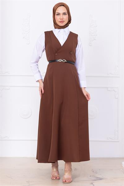 Kemerli Düğmeli Jile Kahverengi HM2741