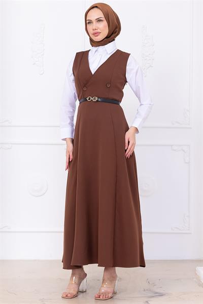 Kemerli Düğmeli Jile Kahverengi HM2741