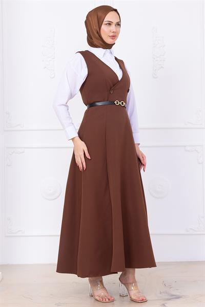 Kemerli Düğmeli Jile Kahverengi HM2741