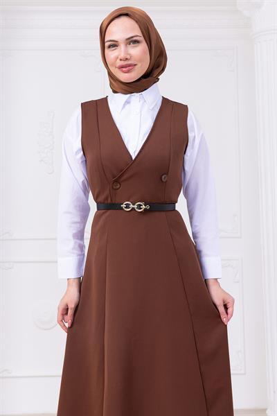 Kemerli Düğmeli Jile Kahverengi HM2741