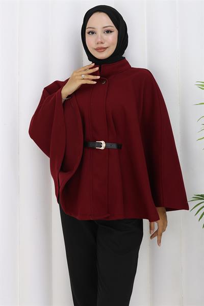Kemerli Kaşe Panço Bordo HM2842