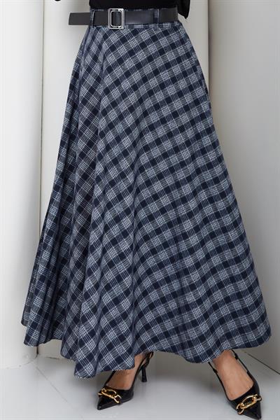 Kemerli Mevlana Model Ekose Etek Beyaz HM2874