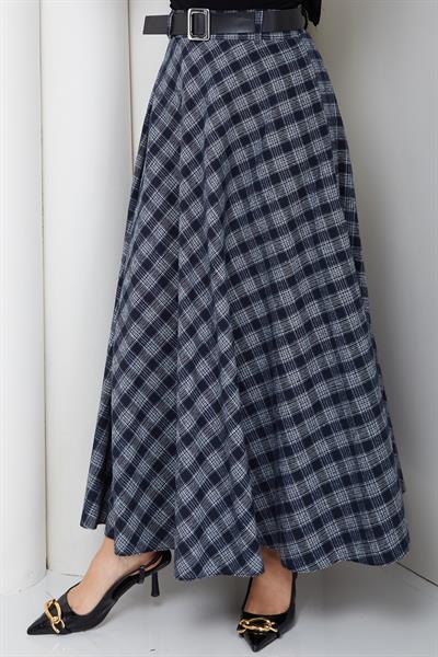 Kemerli Mevlana Model Ekose Etek Beyaz HM2874