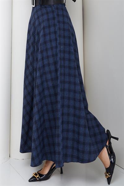 Kemerli Mevlana Model Ekose Etek Lacivert HM2874