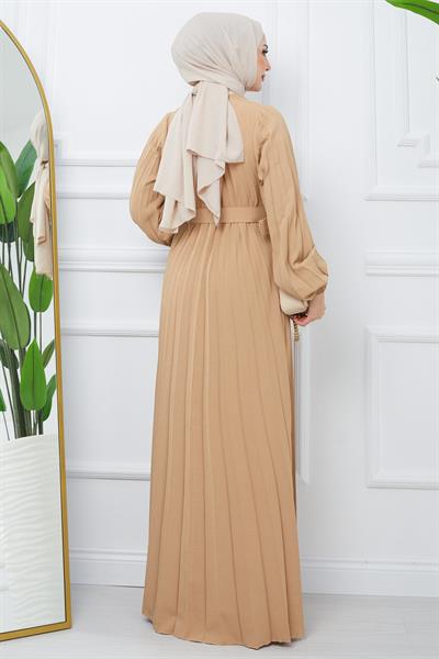 Kemerli Piliseli Aerobin Elbise Camel HM2339