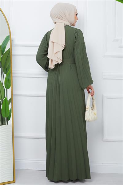 Kemerli Piliseli Aerobin Elbise Haki HM2339