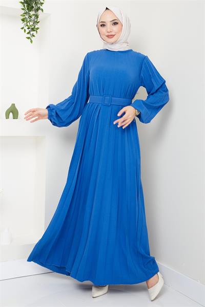 Kemerli Piliseli Aerobin Elbise İndigo HM2339