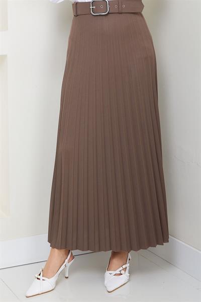 Kemerli Piliseli Etek Açık Kahve HM2104