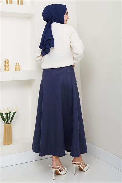 Kemerli Süet Mevlana Etek Lacivert HM2607
