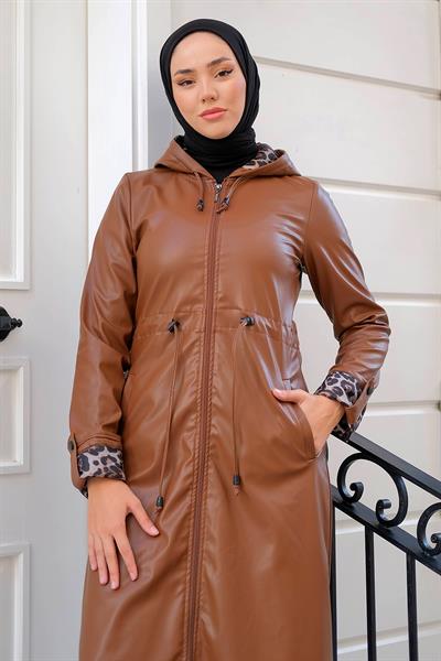 Kol Katlamalı Deri Trençkot Taba HM2297