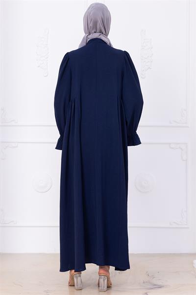 Kolları Lastikli Eva Tesettür Elbise Lacivert HM2758