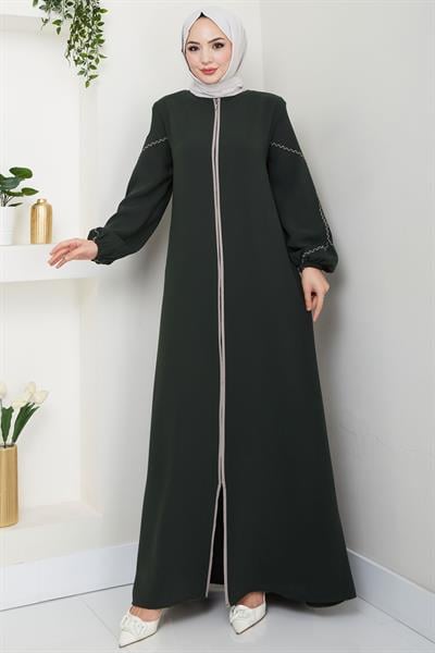 Kolları Nakışlı Ferace Haki HM2721