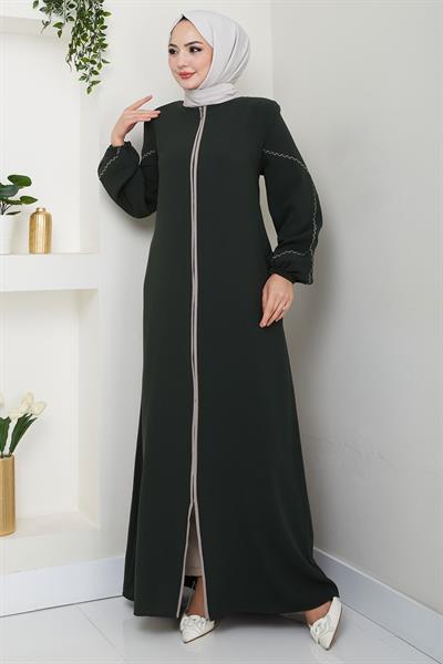 Kolları Nakışlı Ferace Haki HM2721