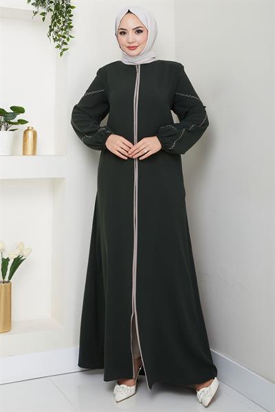 Kolları Nakışlı Ferace Haki HM2721