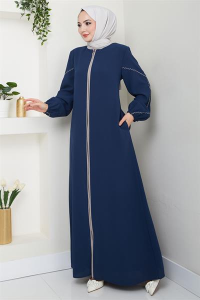 Kolları Nakışlı Ferace İndigo HM2721