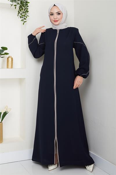 Kolları Nakışlı Ferace Lacivert HM2721
