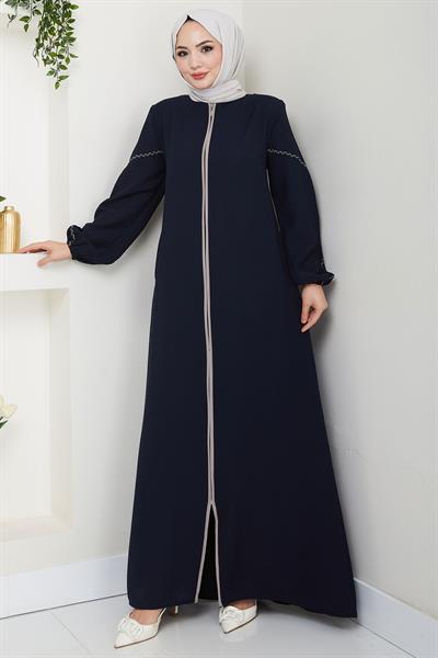 Kolları Nakışlı Ferace Lacivert HM2721