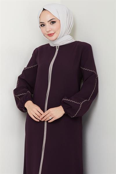 Kolları Nakışlı Ferace Mürdüm HM2721